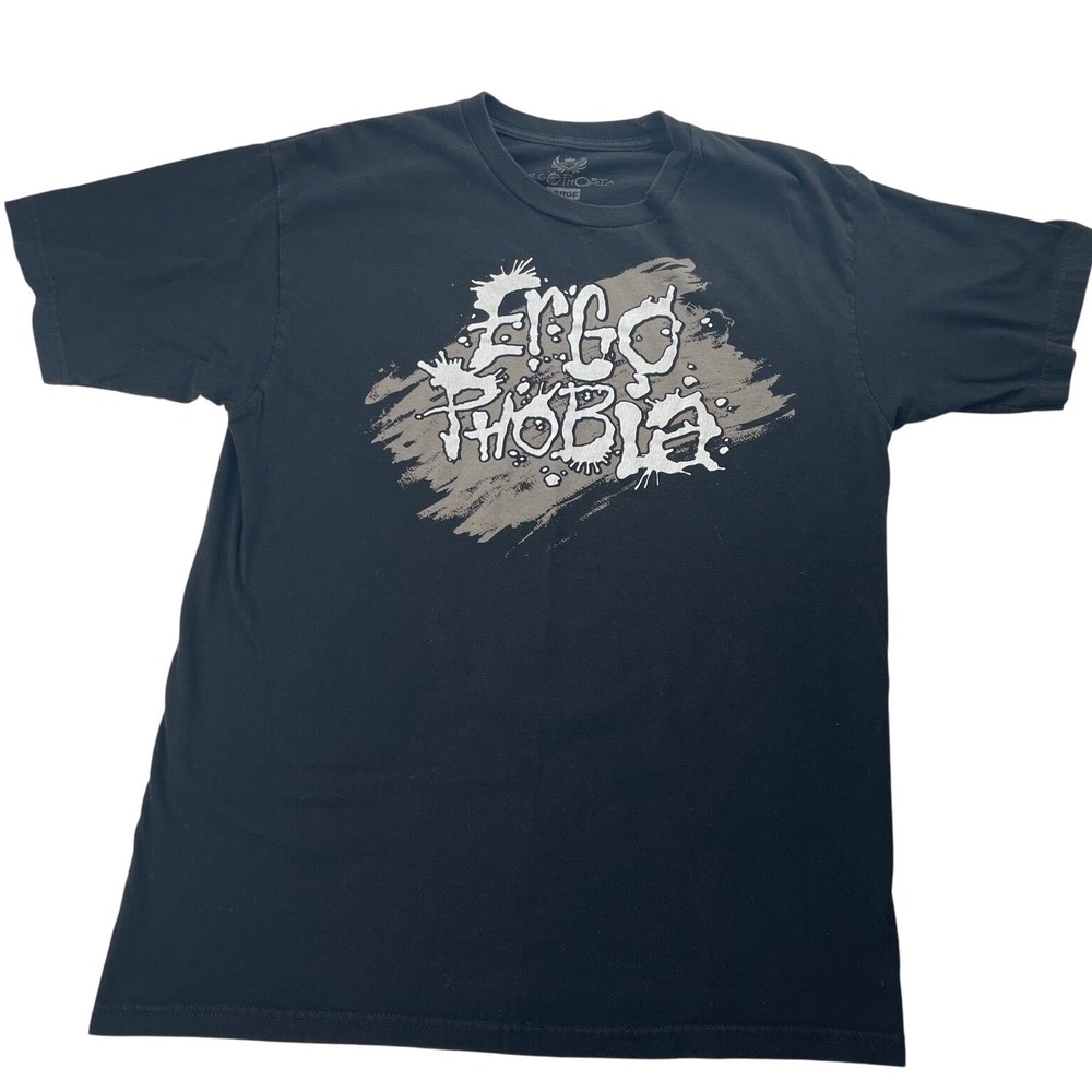 Ergophobia Graphic Print T-Shirt Men's Large Black Casual Short Sleeve